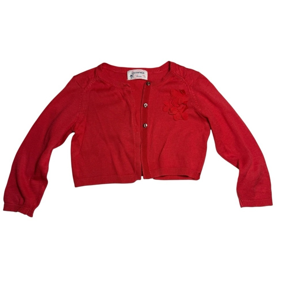Zara Girls Red Long Sleeve Knit Cardigan Sweater | Size 3–4 years